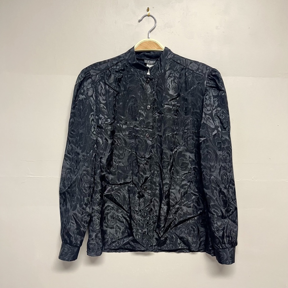 Vintage black floral button up shirt